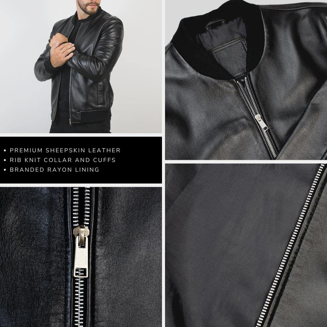 Men's Black Moto Racer Leather Jacket - Original Bomber Pilot Sheepskin Ribbed Leather Jacket-Leather Planet