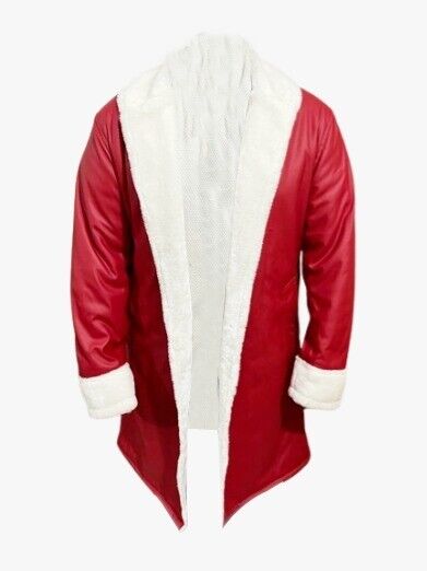 Men's Red Christmas Santa Claus Costume Leather Coat - Shearling Fur Santa Leather Red Coat-Leather Planet