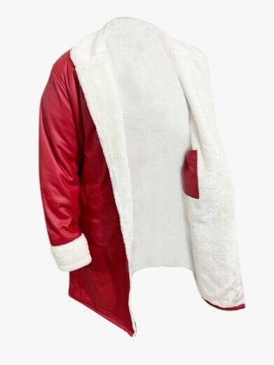 Men's Red Christmas Santa Claus Costume Leather Coat - Shearling Fur Santa Leather Red Coat-Leather Planet